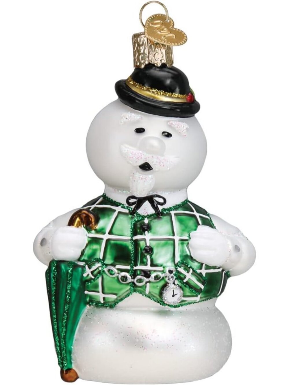 Handcrafted Glass Blown Snowman Ornament for Christmas Tree, Holiday Decor